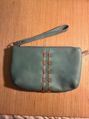 Woven Accent Teal Leather Wristlet Clutch - Women Bags NWT